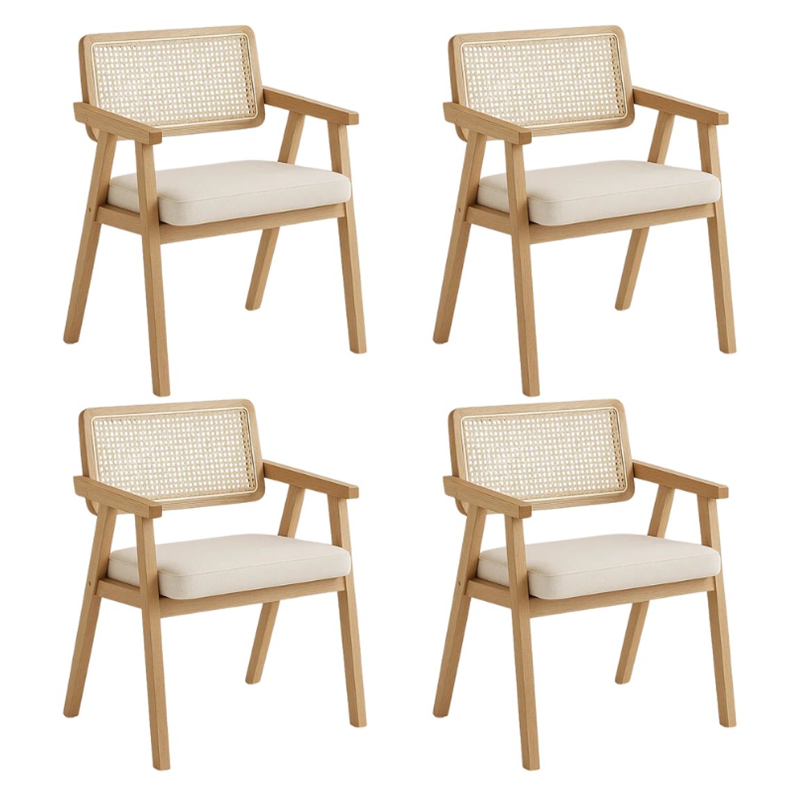 Pack 4 Sitiales Chandigarh Acolchado Madera Natural 1