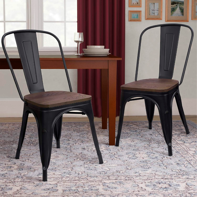 Silla Tolix Negra con asiento madera oscura 7