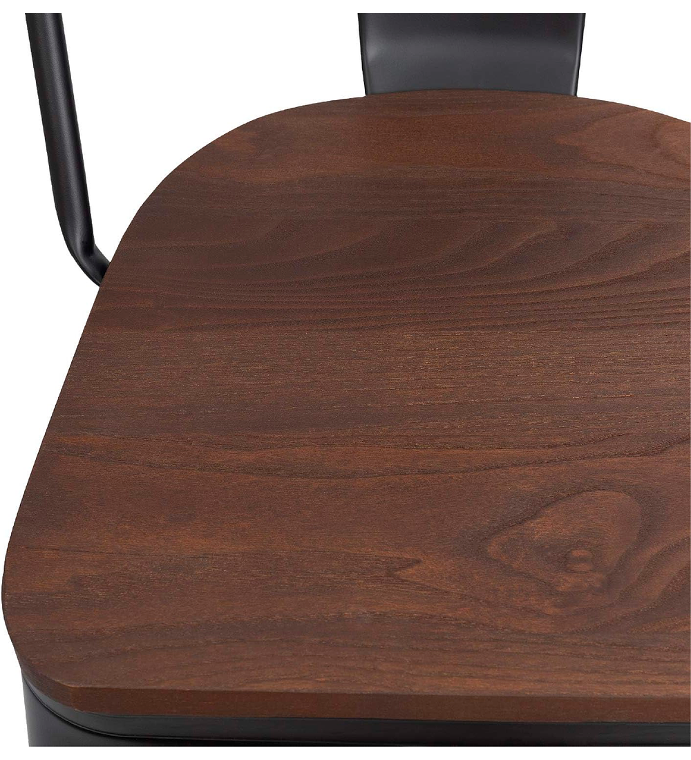 Silla Tolix Negra con asiento madera oscura