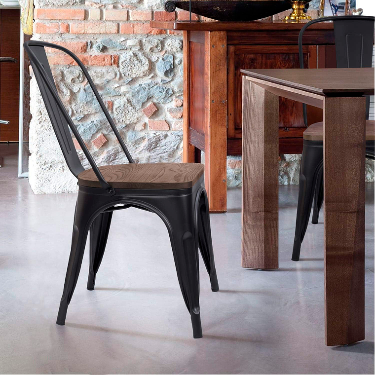 Pack 4 Sillas Tolix Negra con asiento madera oscura 9