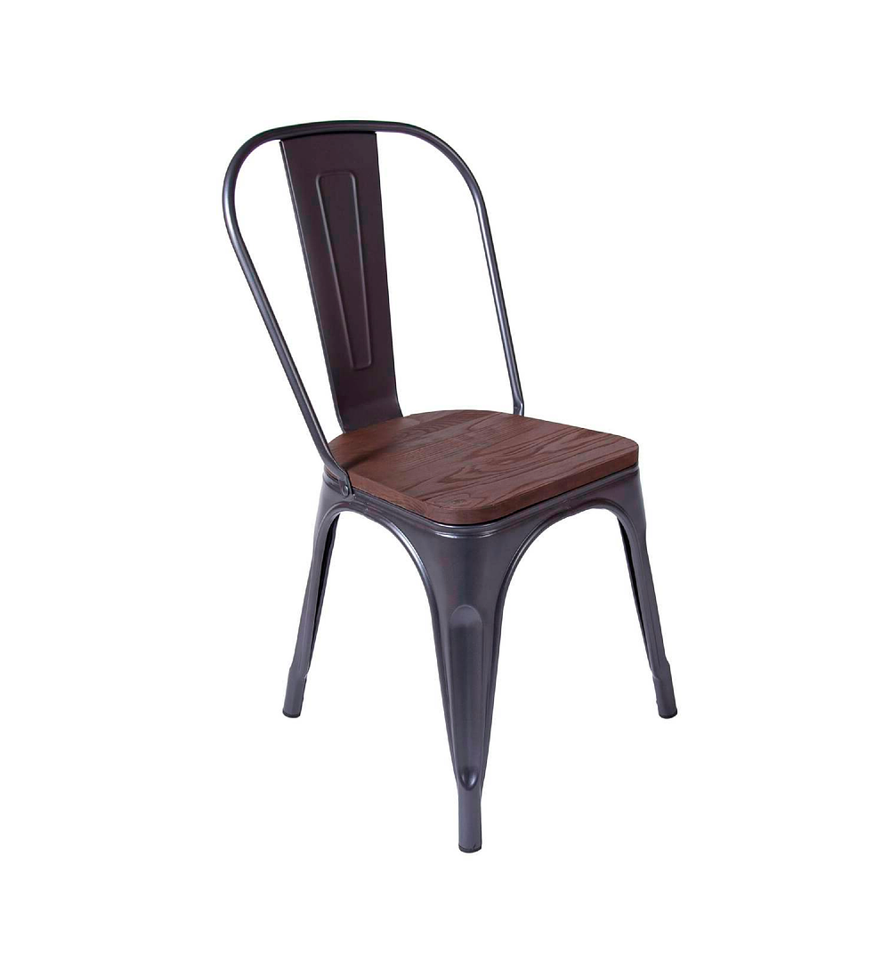 Pack 4 Sillas Tolix Negra con asiento madera oscura