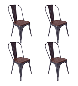 Pack 4 Sillas Tolix Negra con asiento madera oscura