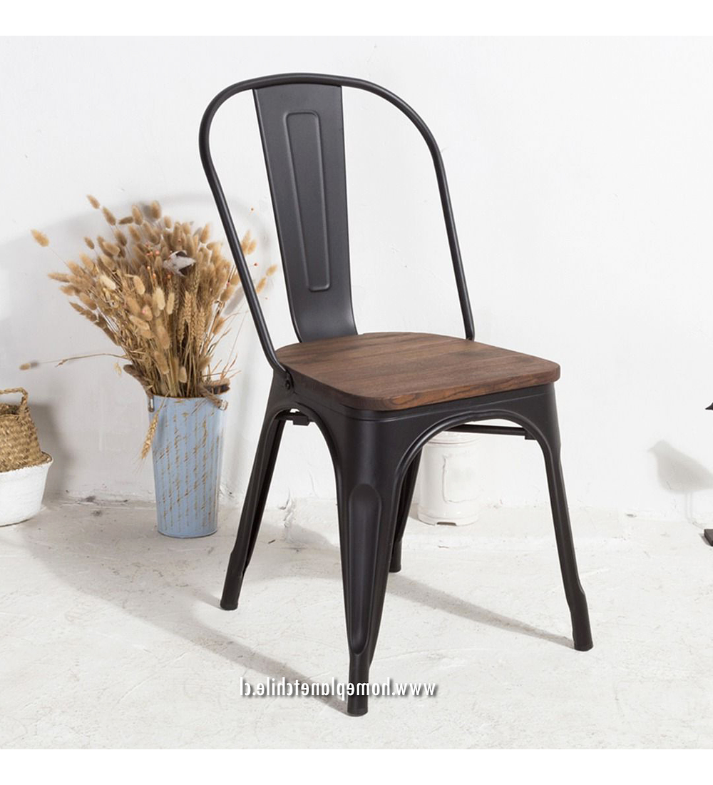 Pack 6 Sillas Tolix Negra con asiento madera oscura