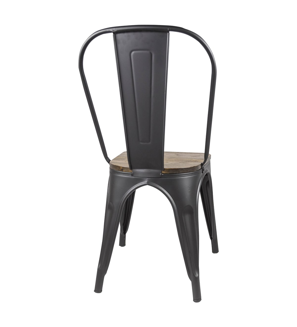 Pack 6 Sillas Tolix Negra con asiento madera oscura