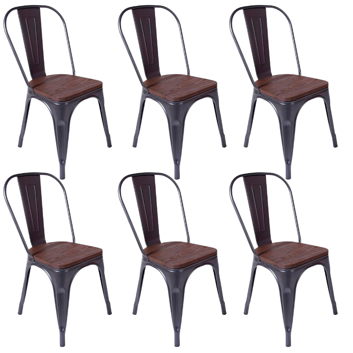 Pack 6 Sillas Tolix Negra con asiento madera oscura 1