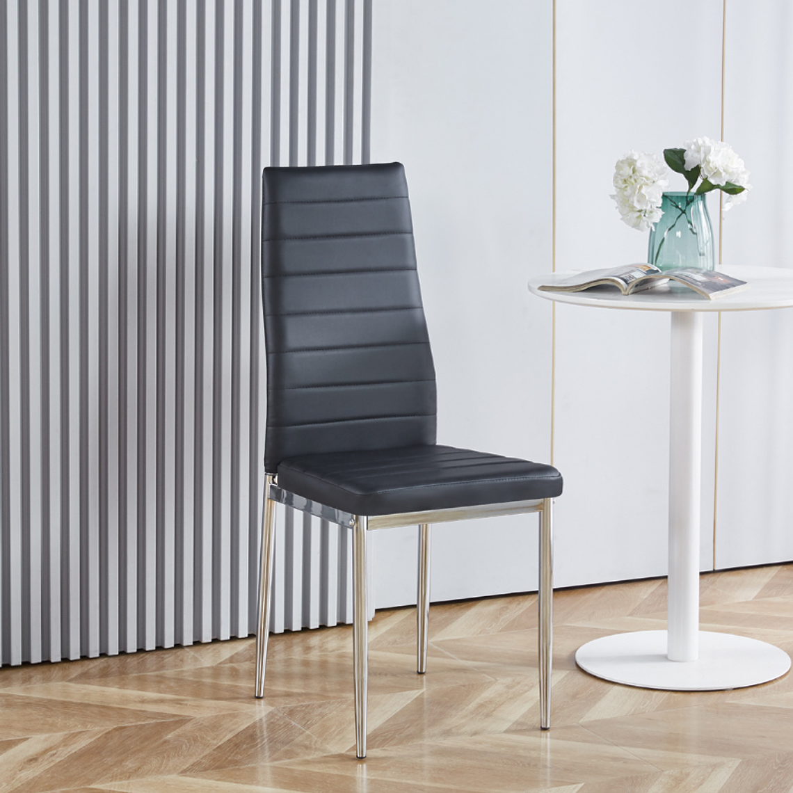 Comedor Massachusetts Silver redondo vidrio 100 cm con 4 Sillas Dining Silver 8