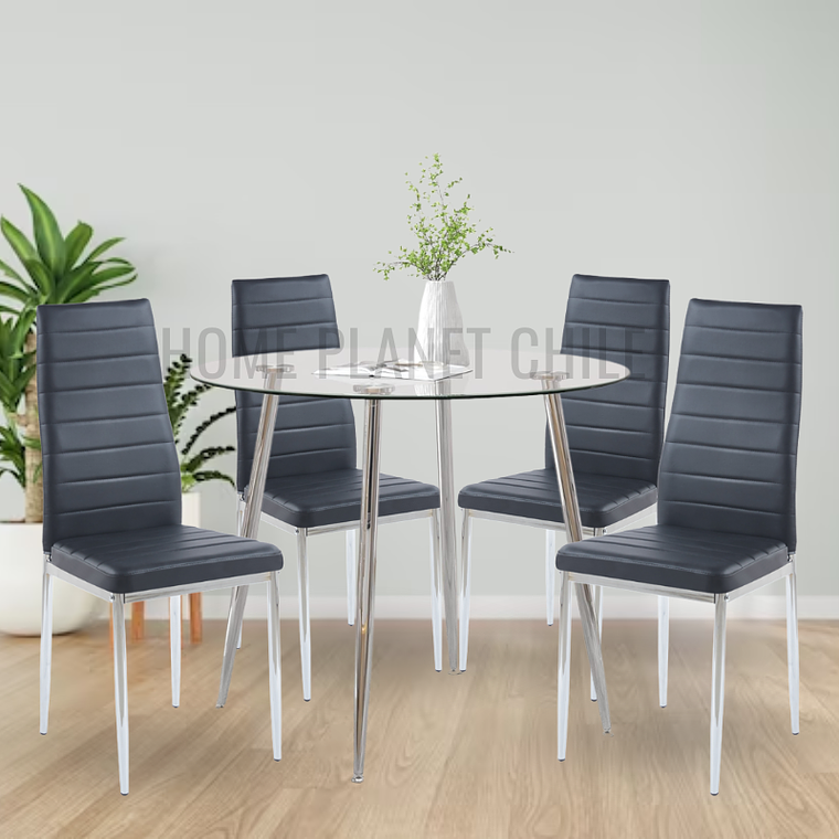 Comedor Massachusetts Silver redondo vidrio 100 cm con 4 Sillas Dining Silver 1