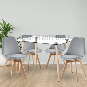 Comedor Nairobi rectangular vidrio 120x80 cm con 4 Sillas Tulip Velvet