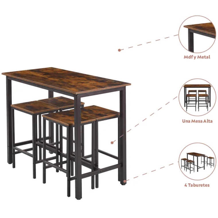 Set de Comedor para Cocina con 4 Taburetes Pisos l Estilo Industrial (Incluye Taburetes) 3