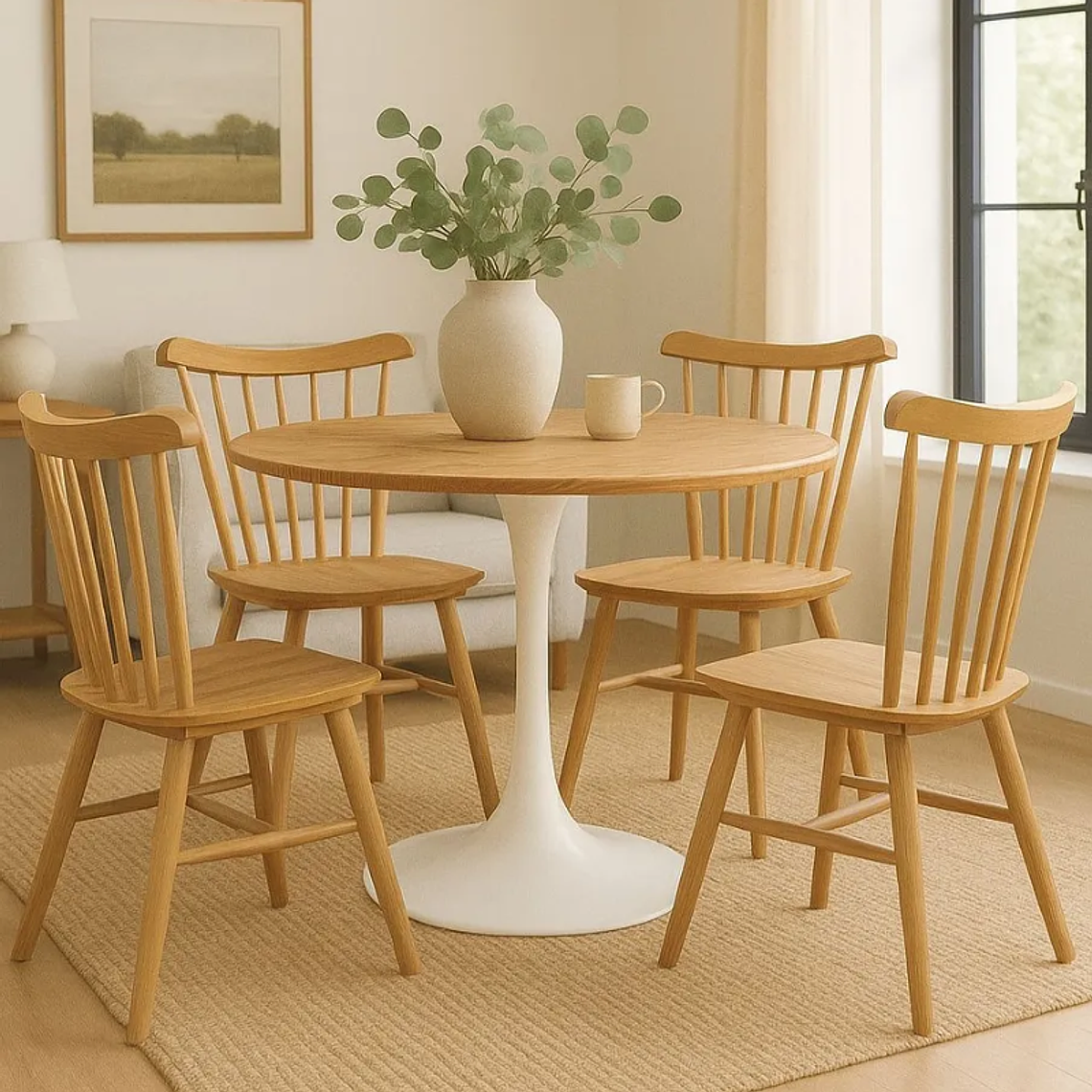 Comedor Anaco redondo Madera 100 cm con 4 Sillas Windsor Madera 1