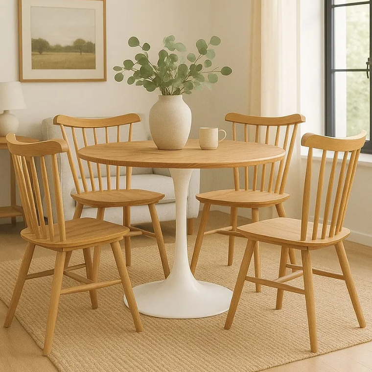 Comedor Anaco redondo Madera 100 cm con 4 Sillas Windsor Madera 1