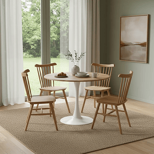Comedor Anaco redondo Madera 100 cm con 4 Sillas Windsor Madera