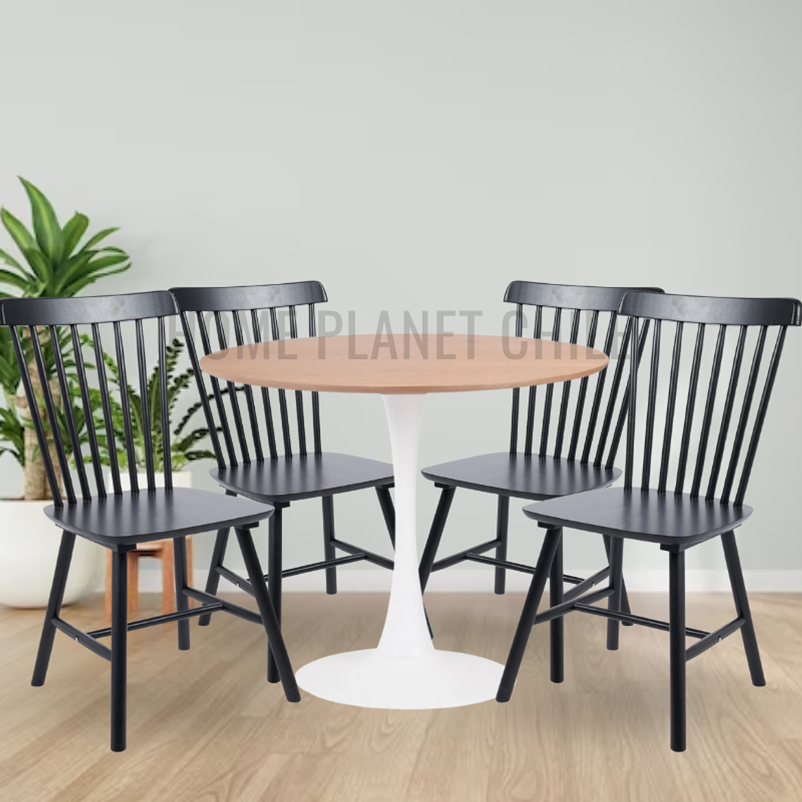 Comedor Anaco redondo Madera 100 cm con 4 Sillas Windsor Madera 3