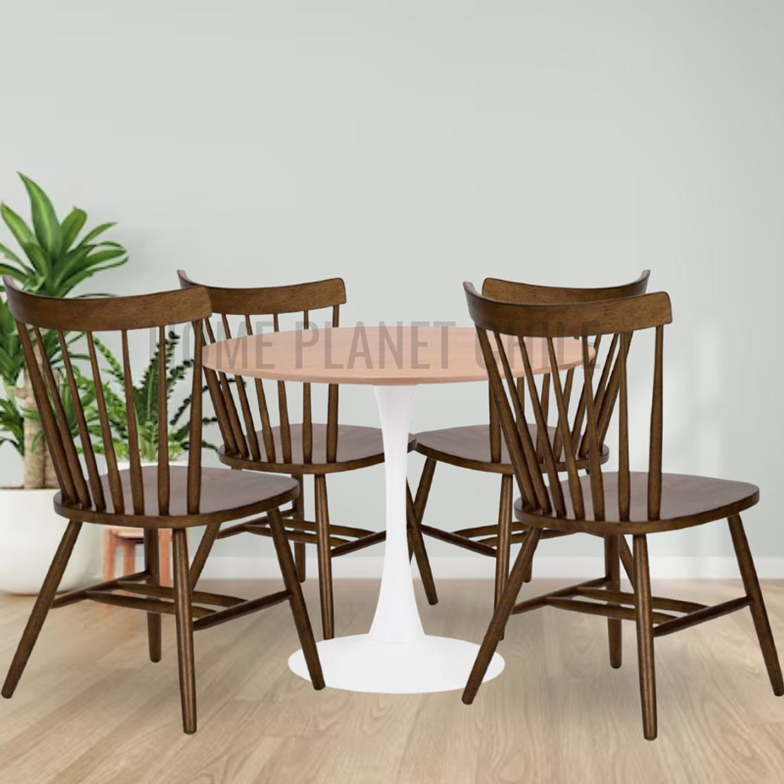 Comedor Anaco redondo Madera 100 cm con 4 Sillas Windsor Madera 4