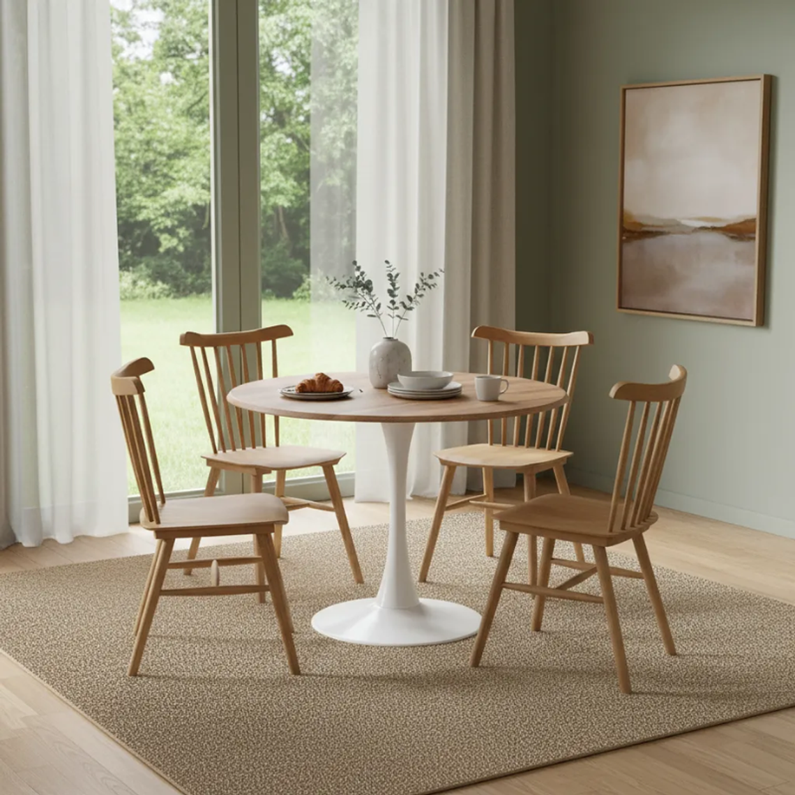 Comedor Anaco redondo Madera 80 cm con 4 Sillas Windsor Madera 3