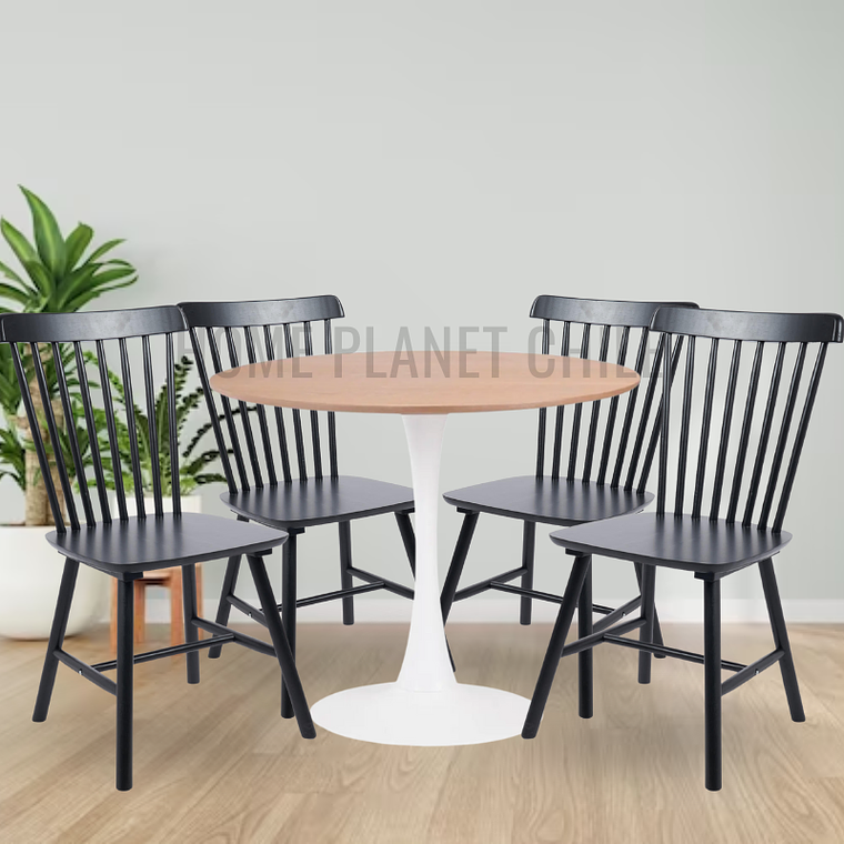 Comedor Anaco redondo Madera 120 cm con 4 Sillas Windsor Madera 3