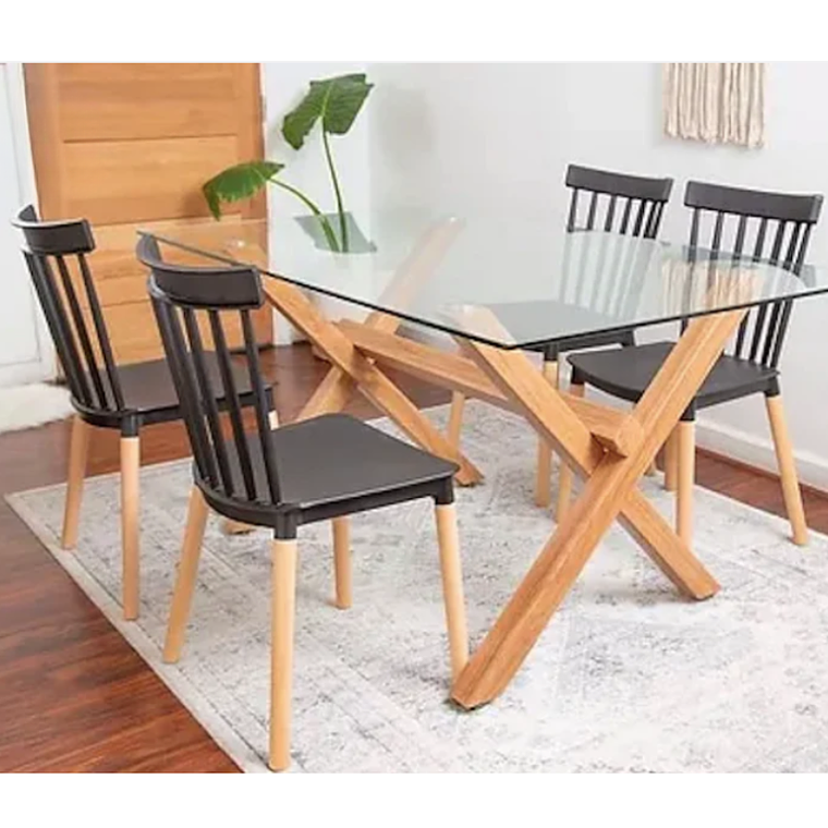 Comedor Bogotá rectangular vidrio 140x90 cm con 4 Sillas Windsor 1