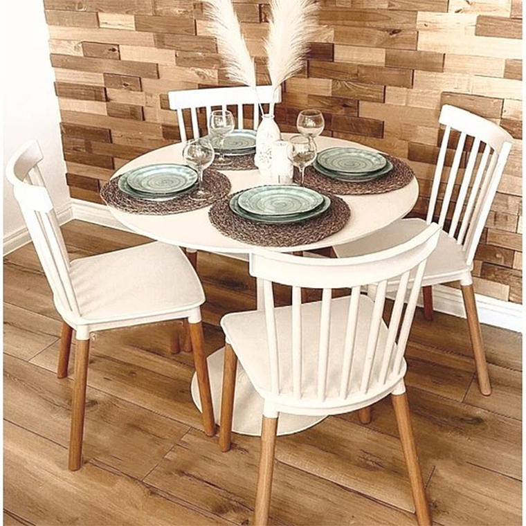 Comedor Selfoss redondo blanco 100 cm con 4 Sillas Windsor 1