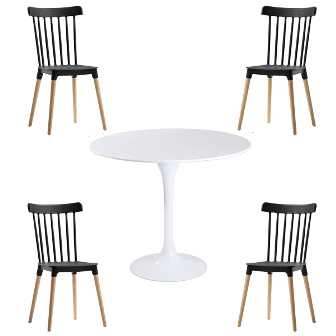 Comedor Selfoss redondo blanco 100 cm con 4 Sillas Windsor 2