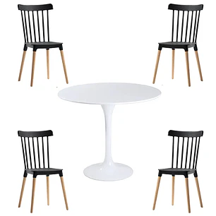 Comedor Mesa Tulip redondo blanco 100 cm con 4 Sillas Windsor