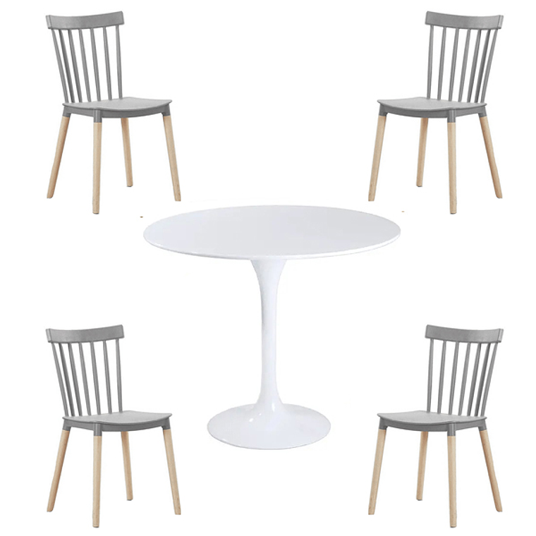 Comedor Selfoss redondo blanco 100 cm con 4 Sillas Windsor 3