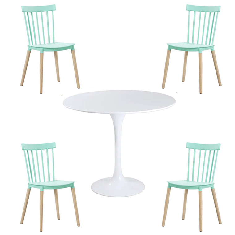 Comedor Selfoss redondo blanco 100 cm con 4 Sillas Windsor 4