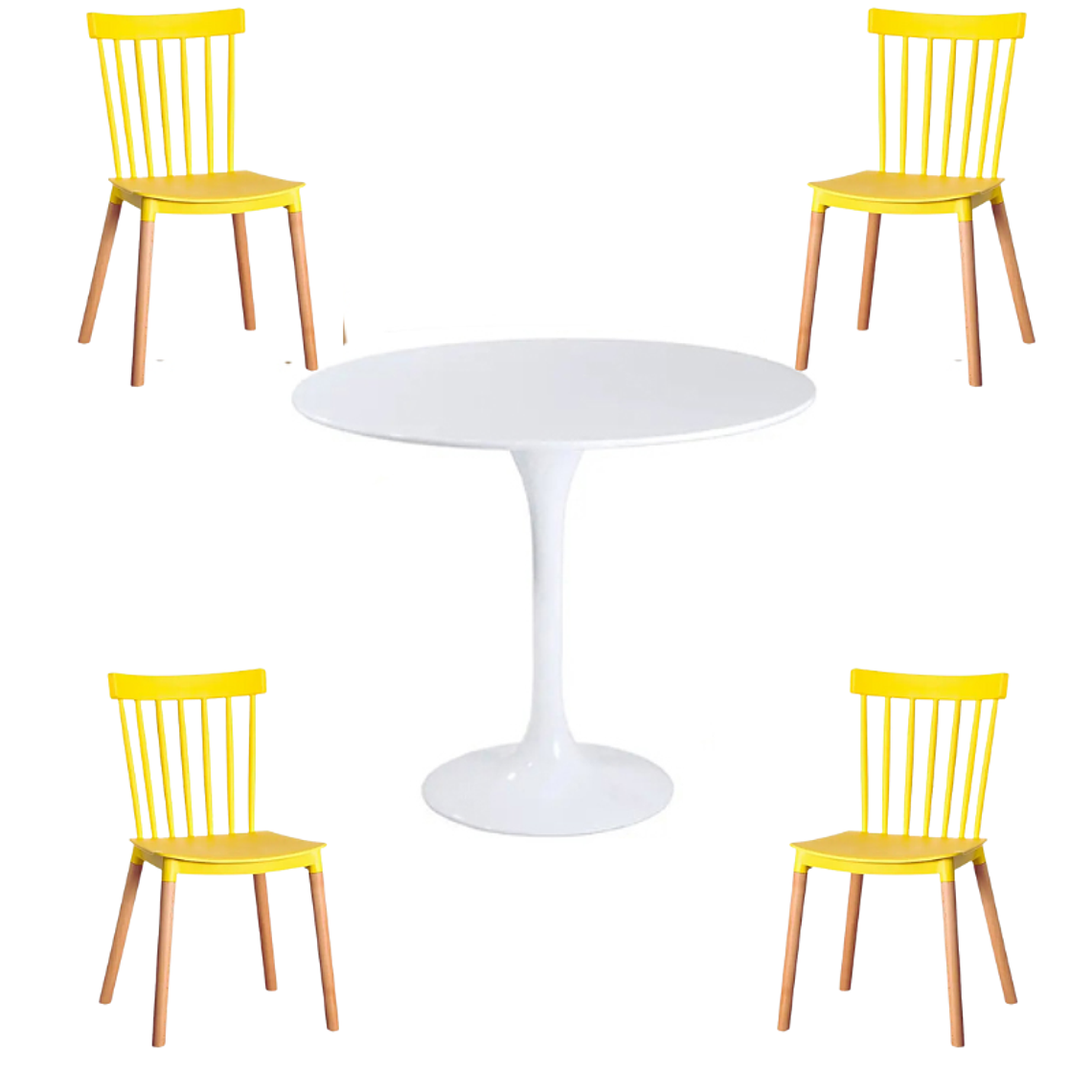 Comedor Selfoss redondo blanco 100 cm con 4 Sillas Windsor 5