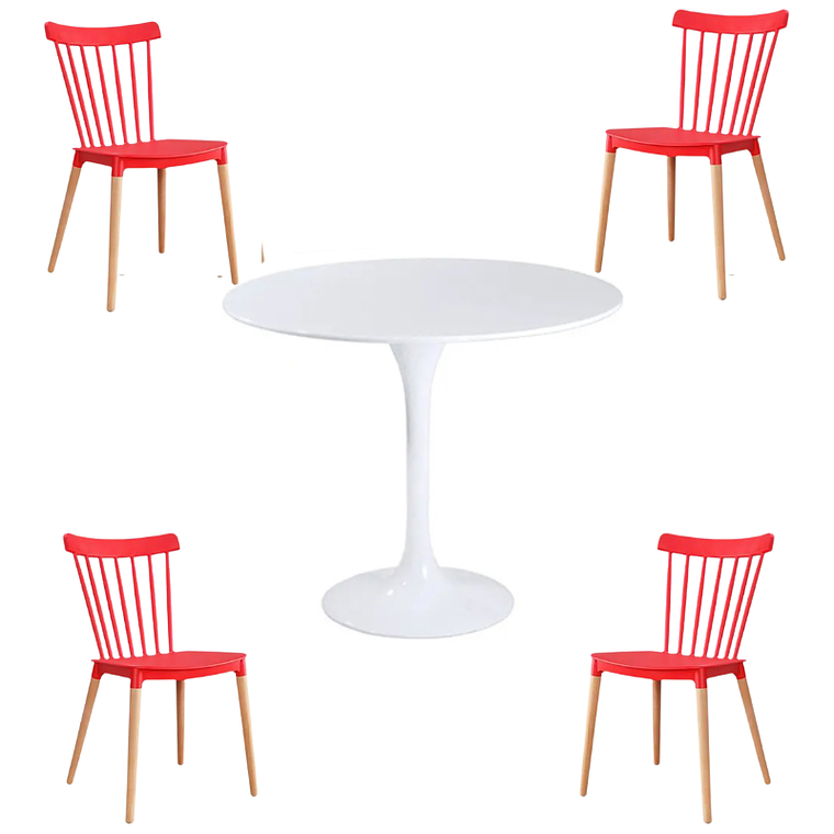 Comedor Selfoss redondo blanco 100 cm con 4 Sillas Windsor 6