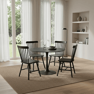 Comedor Anaco redondo negro 80 cm con 4 Sillas Windsor