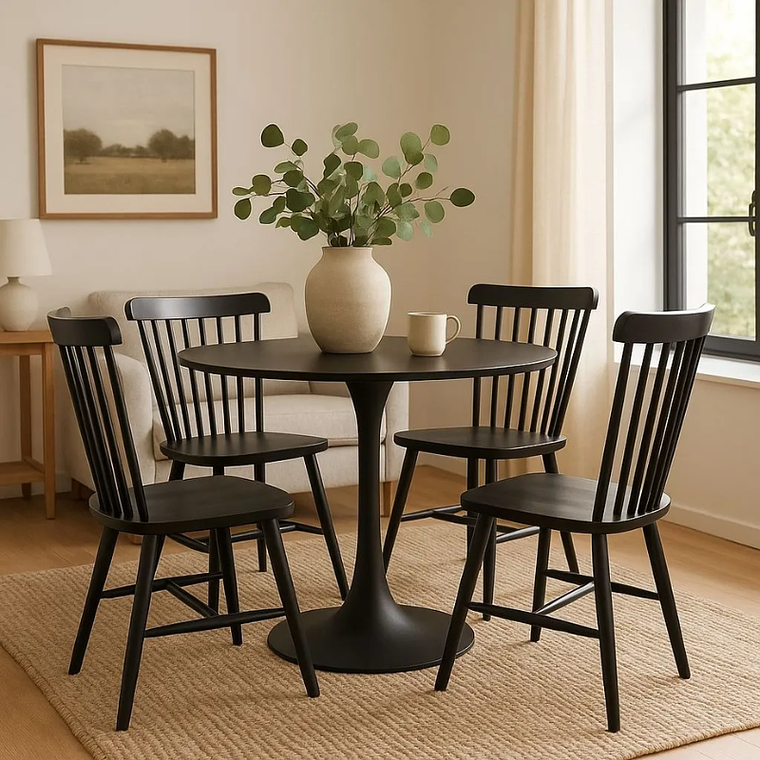 Comedor Anaco redondo negro 100 cm con 4 Sillas Windsor 2