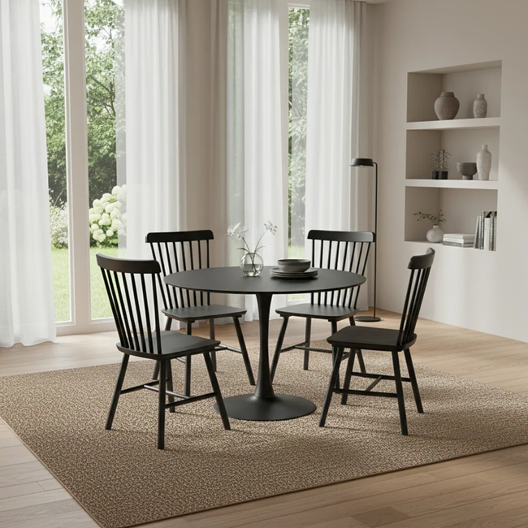 Comedor Anaco redondo negro 100 cm con 4 Sillas Windsor 1