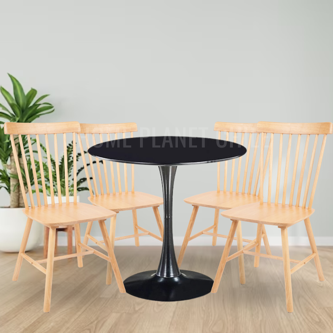 Comedor Anaco redondo negro 80 cm con 4 Sillas Windsor 4