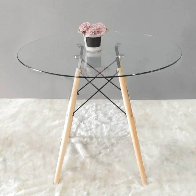 Comedor Valera redondo vidrio 100 cm con 4 Sillas Tulip Velvet 4