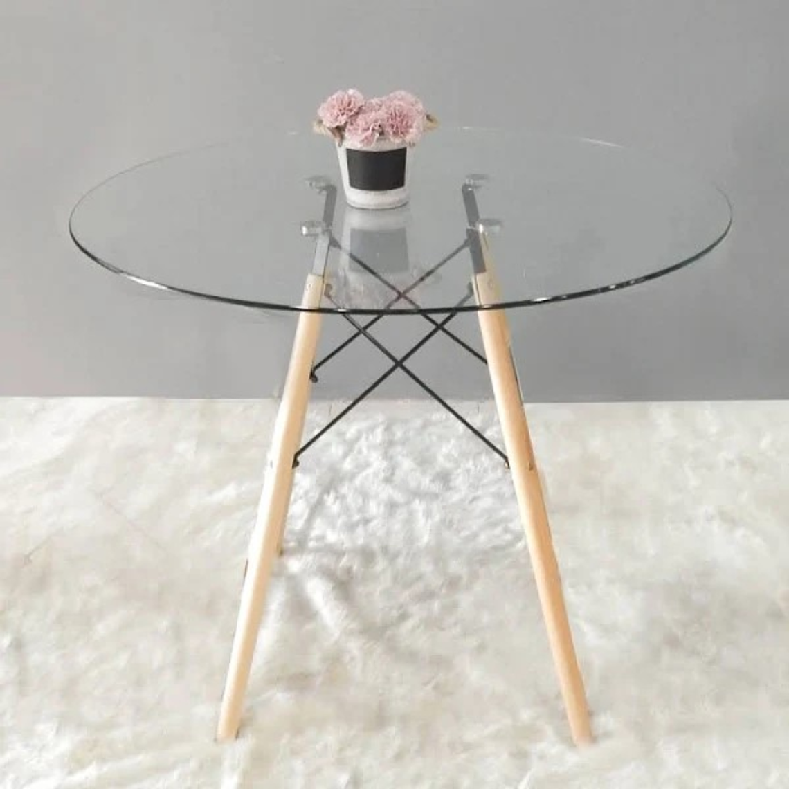 Comedor Valera redondo vidrio 120 cm con 4 Sillas Tulip Velvet 4