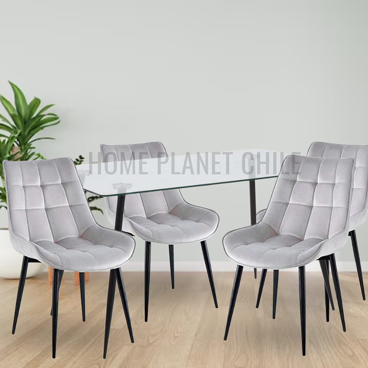 Comedor Pampatar rectangular vidrio 130x80 cm con 4 Sillas Capitone Black terciopelo negra  3