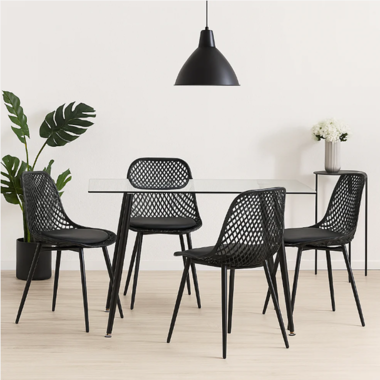 Comedor Vitreo rectangular 160x90 cm con 4 Sillas Europa acolchadas 1