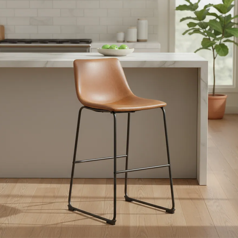 Pack 4 Taburetes bar Burgos de cuero y metal industrial 65 cm 3