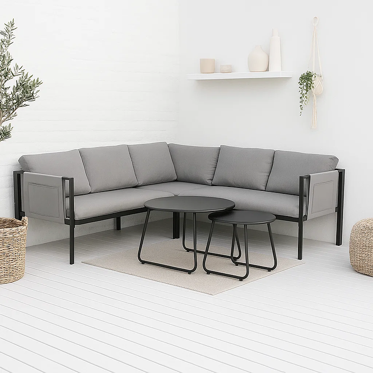 Set Juego de Terraza Grey Black | Sofás Esquineros + 2 Mesas de Centro 1