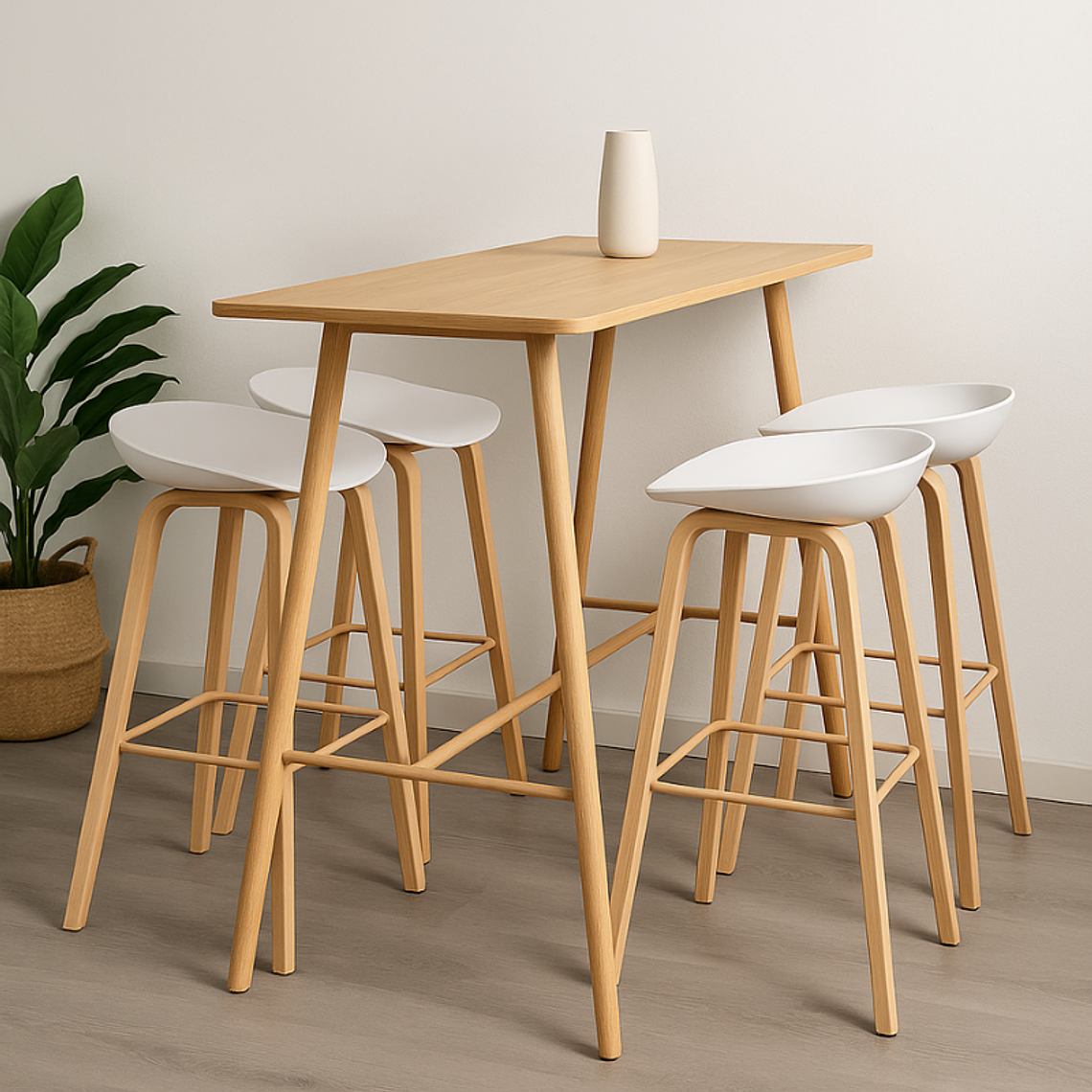 Comedor Patagonia Mesa Bar Alta madera 120x60 cm con 4 Taburetes Nordicos 1