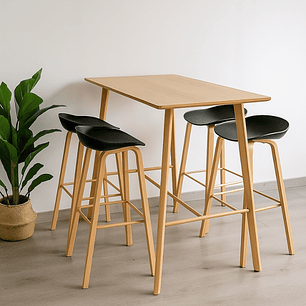 Comedor Patagonia Mesa Bar Alta madera 120x60 cm con 4 Taburetes Nordicos