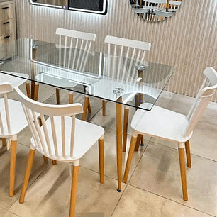 Comedor Valencia rectangular vidro 120x80 cm con 6 Sillas Windsor 