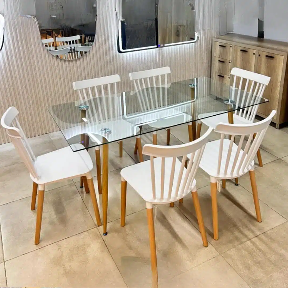Comedor Valencia rectangular vidro 130x80 cm con 6 Sillas Windsor 1