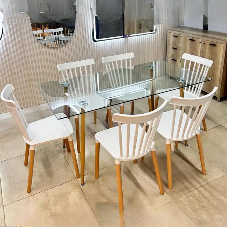 Comedor Valencia rectangular vidro 130x80 cm con 6 Sillas Windsor 1