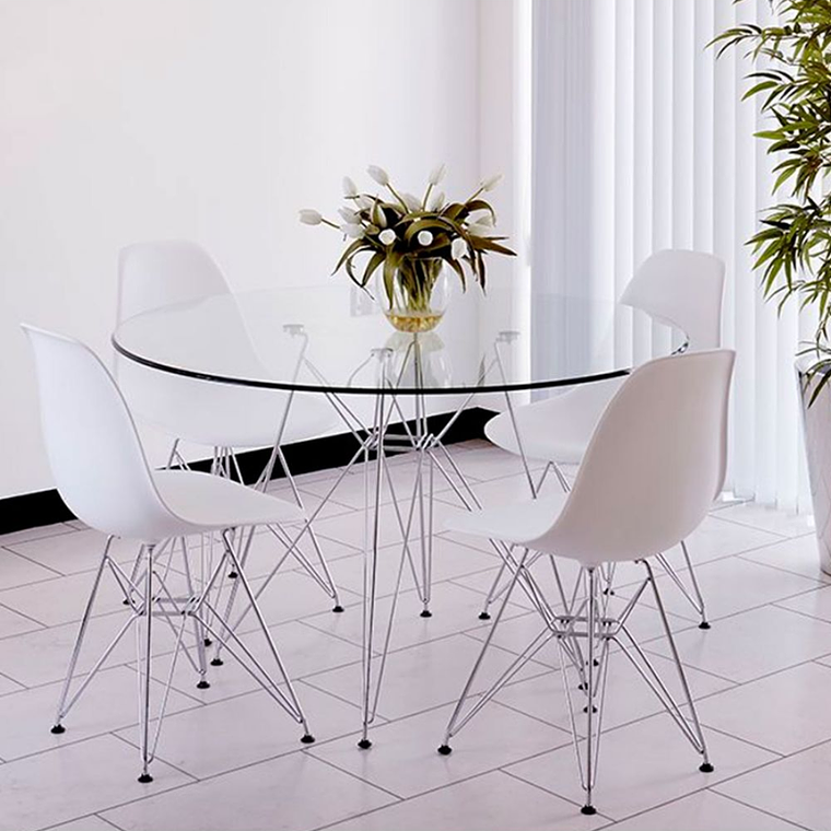 Comedor Iron redondo vidrio 100 cm y 4 Sillas Tulip Iron 1