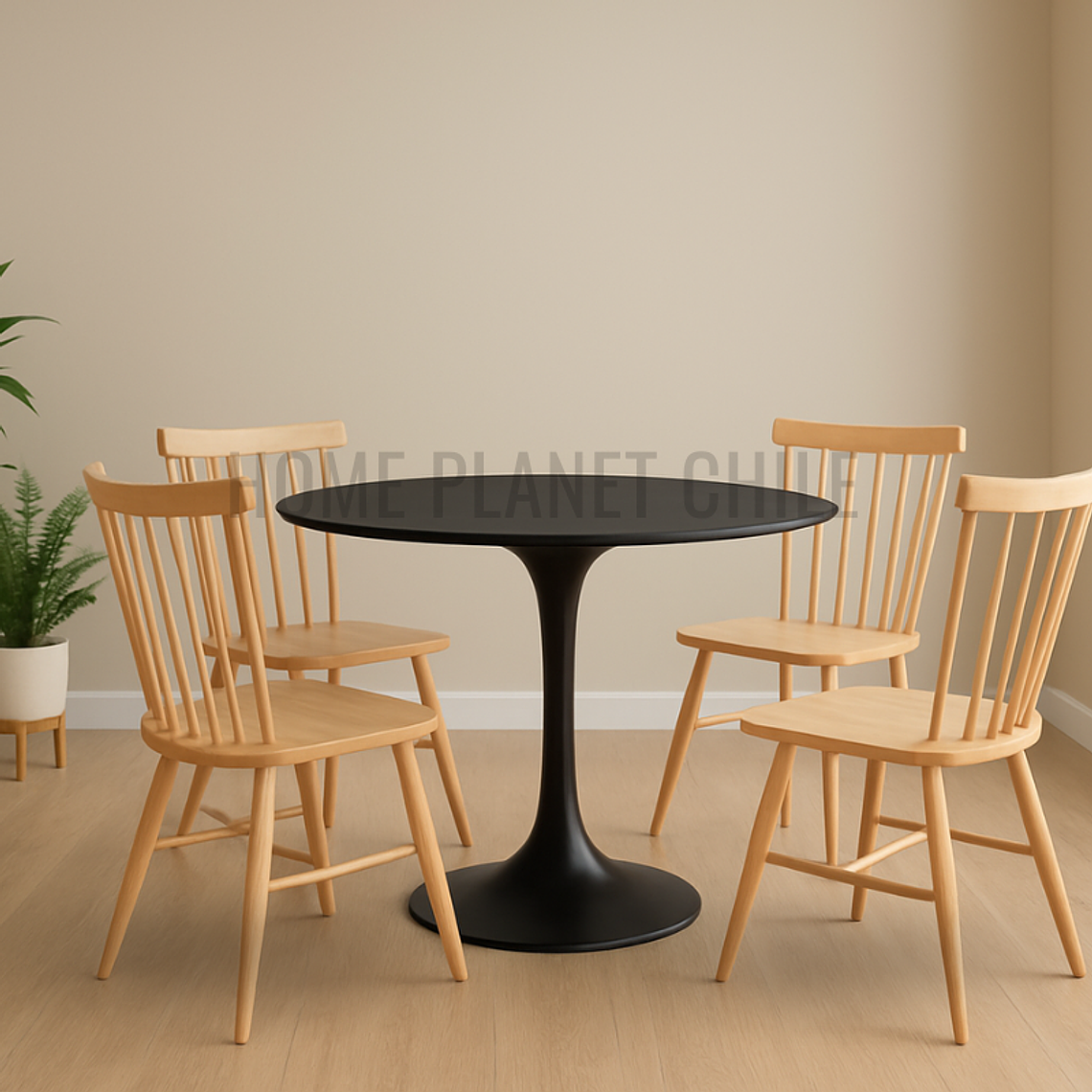 Comedor Anaco redondo negro 80 cm con 4 Sillas Windsor 5