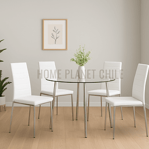 Comedor Massachusetts Silver redondo vidrio 120 cm con 4 Sillas Dining Silver