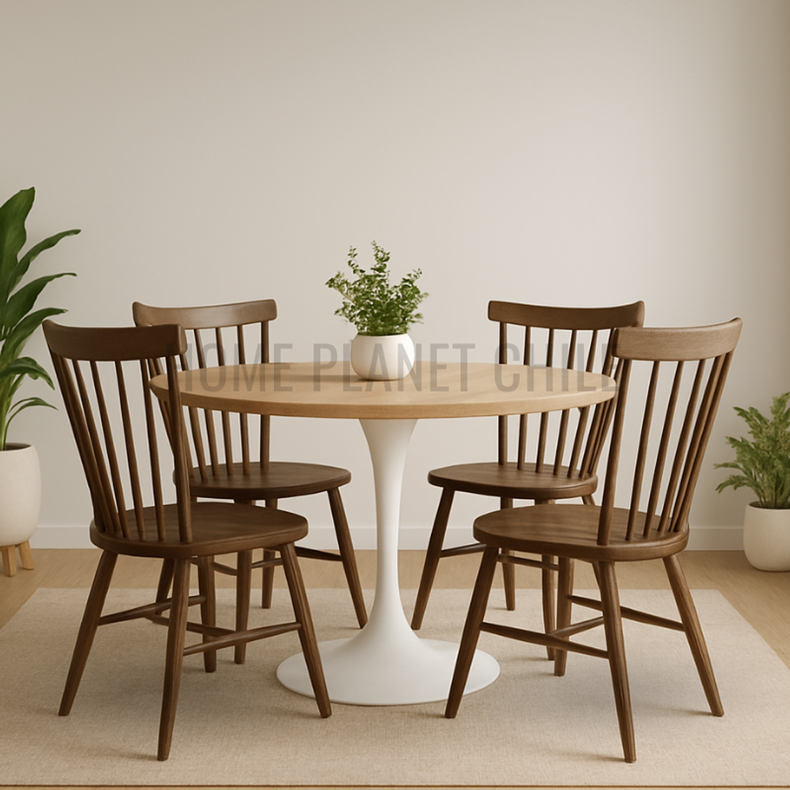 Comedor Anaco redondo Madera 120 cm con 4 Sillas Windsor Madera 1