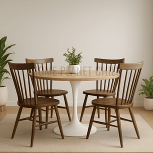 Comedor Anaco redondo Madera 120 cm con 4 Sillas Windsor Madera