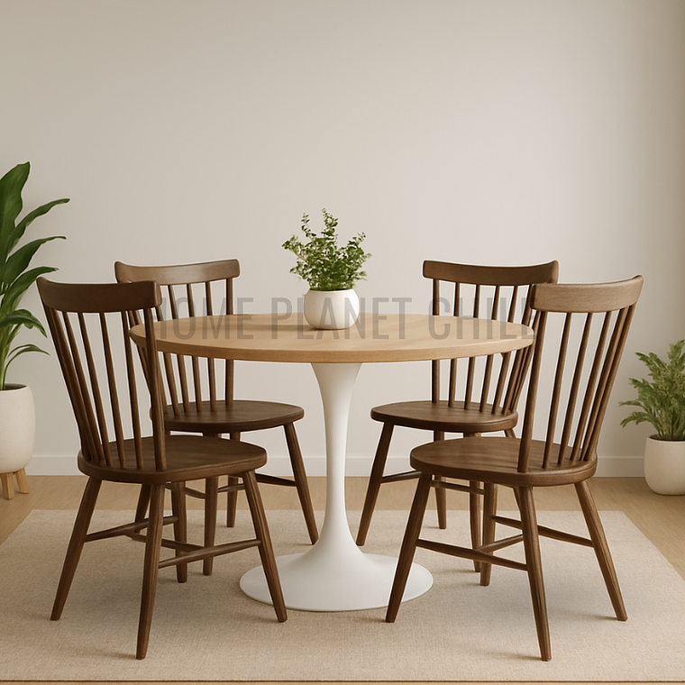 Comedor Anaco redondo Madera 120 cm con 4 Sillas Windsor Madera 1