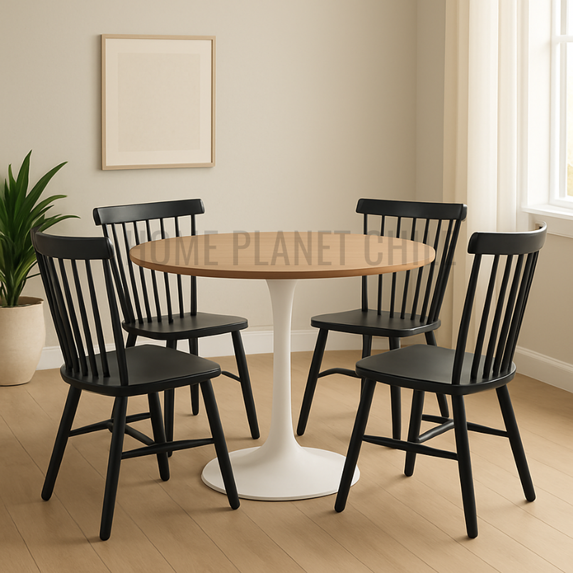 Comedor Anaco redondo Madera 120 cm con 4 Sillas Windsor Madera 5